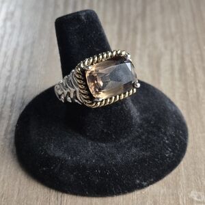 VTG Retired Lia Sophia Lemon Chiffon Faux Topaz Silver Tone Brutalist Ring 8
